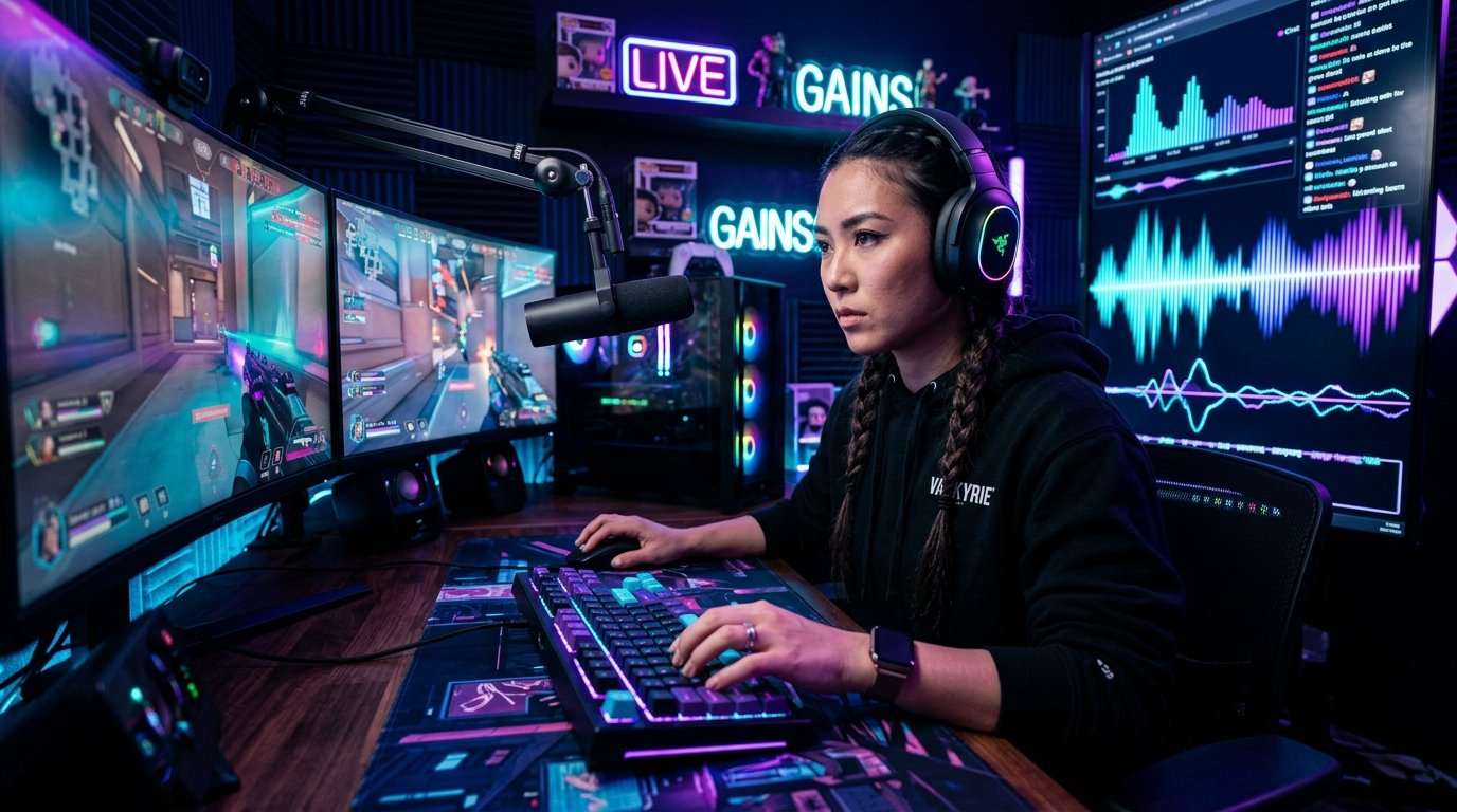 Gamer and streamer with tactical mechanical keyboard